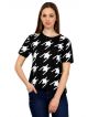 Casual Short Sleeve Houndstooth Women White, Black Top