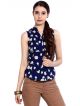 Casual Sleeveless Printed Women Blue Top