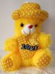 Cute Sitting Teddy Bear With Cap & Love Heart (Yellow)