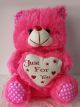 Cute Sitting Teddy Bear With Love Heart (Dark Pink)