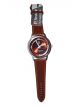 Men wrist watch with dark brown strap and dark brown dial case