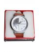 Men wrist watch with brown strap and white dial case