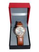 Wrist watch for men with silver dial case and Brown strap