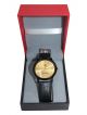 Wrist watch for men with Golden dial case and Black strap