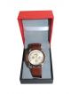 Sports wrist watch for men with Brown strap and silver dial case 