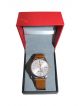 Sports wrist watch for men with Brown strap and silver dial case 