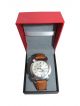 Sports wrist watch for men with Brown strap and silver dial case 