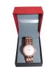 Women wrist watch with copper color chain and gold rose color dial case