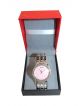 Women wrist watch with silver color chain and pink color dial case