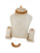 Stone studded necklace with earrings, bracelet and ring (Golden)