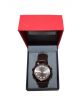 Analog Silver color Dial case and Brown Blue strap watch for men