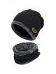 Winter Beanie Hat Neck Scarf Set Warm Knitted Fur Lined For Men & Women