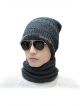 Winter Beanie Hat Neck Scarf Set Warm Knitted Fur Lined For Men & Women