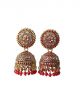 Red and golden color stone studded jhumki