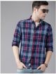 Roadster Men Navy Blue Magenta Pink Regular Fit Checked Casual Shirt