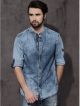 Roadster Men Blue Denim Casual Sustainable Shirt with Heavy Wash