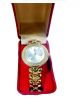golden color wrist watch for women ,Stone studded watch with golden chain and golden dial case